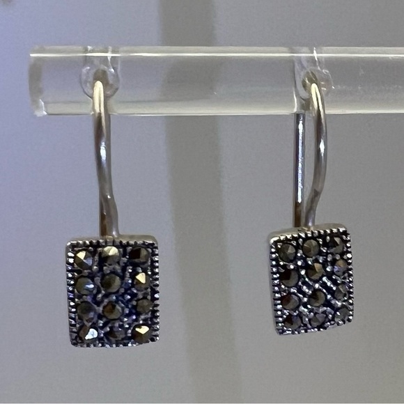 Genevieve & Grace Sterling Silver & Marcasite Rectangular Drop Earrings – New - Picture 4 of 16